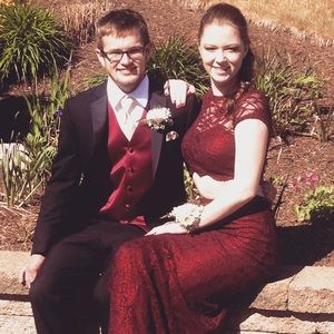 Wine colored two piece prom dress